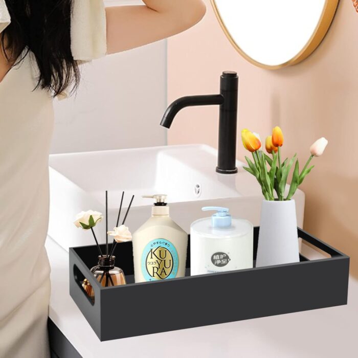 Tasybox Toilet Paper Holder with Storage, Acrylic Toilet Tank Tray, Black Bathroom Trays with Handles Vanity Tray for Home Decor - Image 5