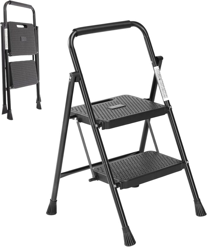 Simple Deluxe 2 Step Ladder, Step Stool Foldable, 800lbs Portable Ladder with Wide Anti-Slip Pedal, Step Stool for Adults, Lightweight Step Ladder for Home Kitchen and Outdoor