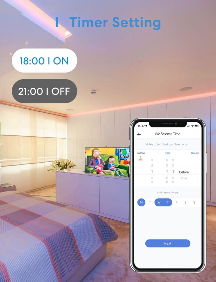 meross Smart LED Strip Lights Works with Apple HomeKit, 16.4ft WiFi RGB Strip, Compatible with Siri, Alexa&Google and SmartThings, App Control, Color Changing Led Strips for Bedroom, TV - Image 7