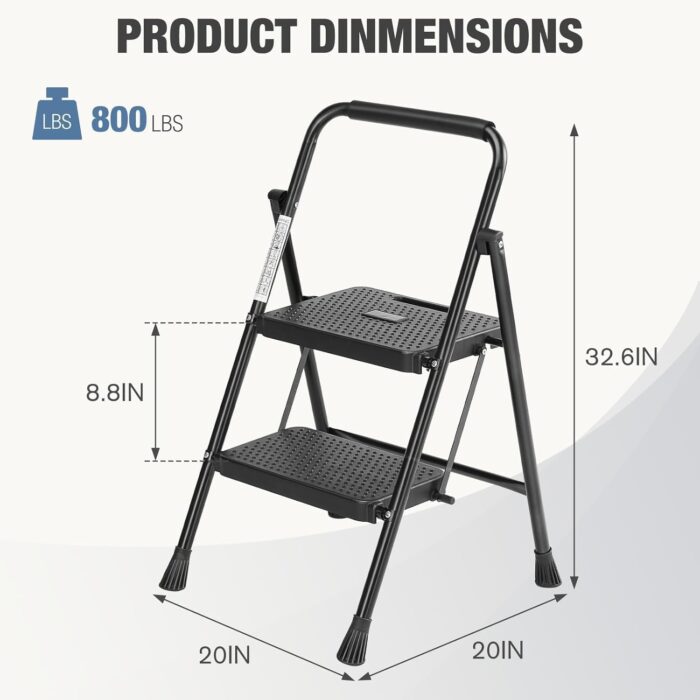 Simple Deluxe 2 Step Ladder, Step Stool Foldable, 800lbs Portable Ladder with Wide Anti-Slip Pedal, Step Stool for Adults, Lightweight Step Ladder for Home Kitchen and Outdoor - Image 4