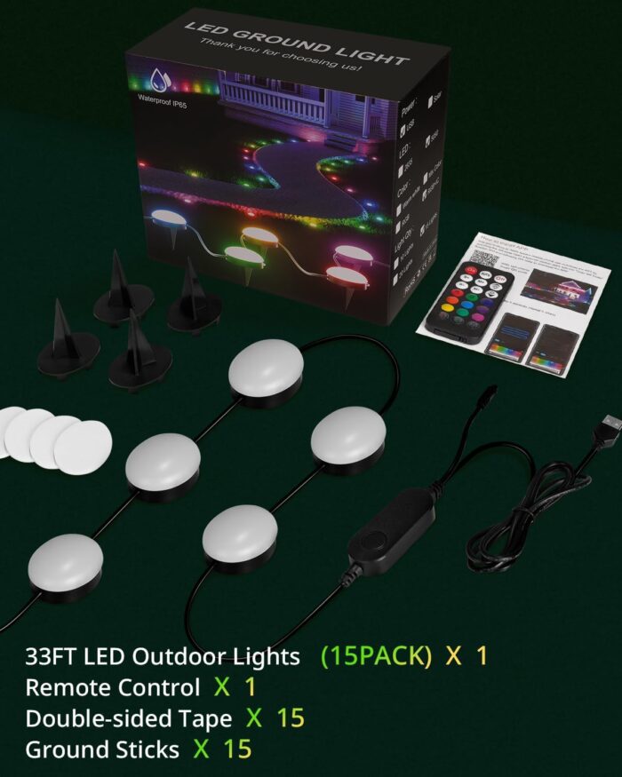 Outdoor Ground Lights, 33ft RGB+IC Outdoor Lights for Patio, 15 Pack Pathway Lights with App Bluetooth Control, LED Patio Lights with IP65 Waterproof for Garden Decor, Mulitiple Scene Modes - Image 7