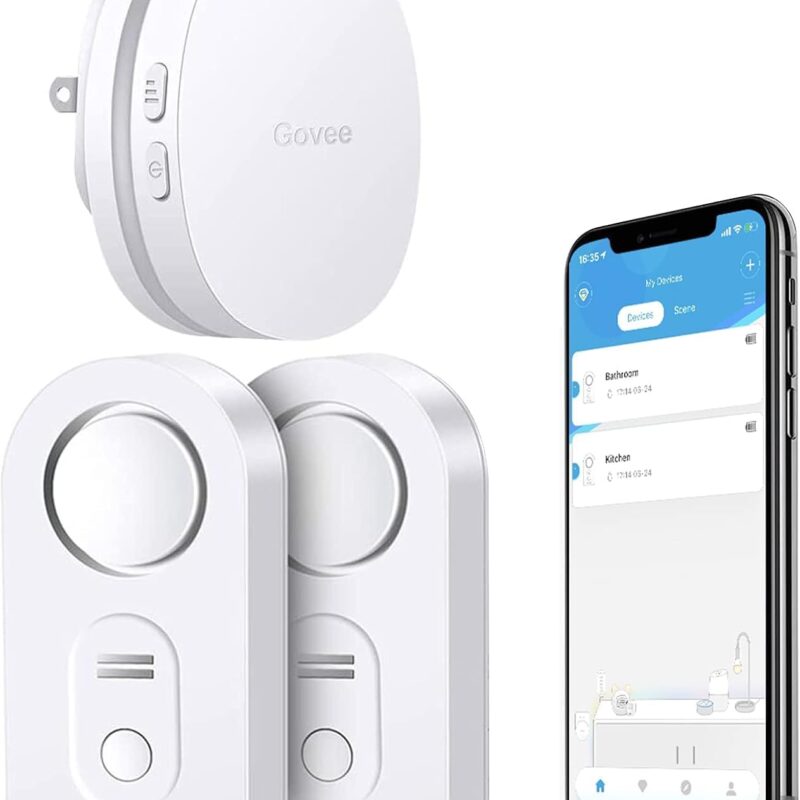 Govee WiFi Water Sensor 2 Pack, 100dB Adjustable Alarm and App Notifications, Leak and Drip Alerts by Email, Detector for Home, Bedrooms, Basement, Kitchen, Bathroom, Laundry(Not Support 5G WiFi)