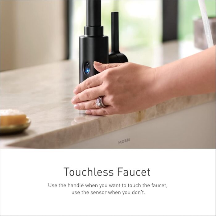 Moen Riley Matte Black Single Handle High Arc Pull Down Kitchen Faucet, 7402EWBL - Image 7