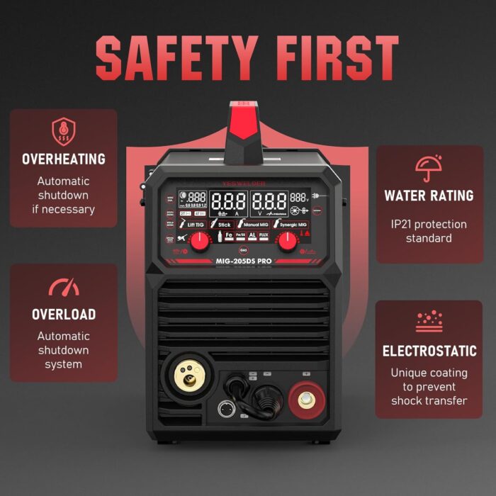 YESWELDER MIG-205DS PRO MIG Welder, 200Amp 110/220V Dual Voltage MIG Welding Machine, 5 in 1 Gas MIG/Flux Core MIG/Spool Gun MIG/Lift TIG/Stick Multiprocess Aluminum MIG Welder, Spool Gun Compatible - Image 8