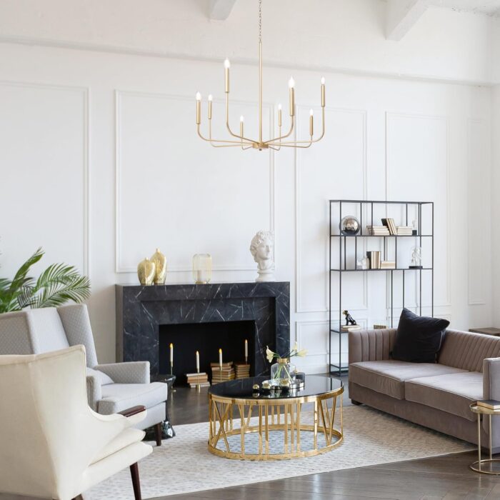 Gold Chandelier, 8-Light Farmhouse Dining Room Chandelier Over Table, 31.5'' Large Modern Chandeliers Hanging Light Fixture for Living Room Foyer Staircase High Ceilings - Image 4