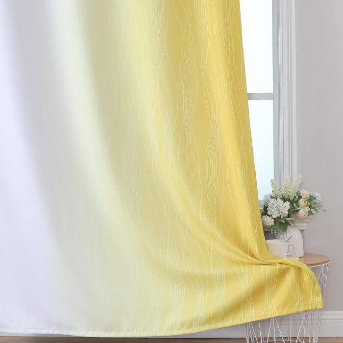 Estelar Textiler Yellow and Greyish White Blackout Curtains 45 Inch Length, Light Blocking Gradient Drapes for Kitchen, Thermal Insulated Grommet Ombre Curtains for Bathroom,52Wx45L,2 Panels - Image 6