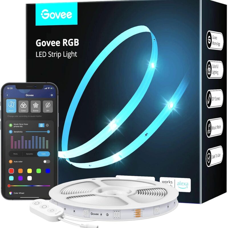 Govee 16.4ft WiFi LED Strip Lights, Smart RGB LED Lights Work with Alexa and Google Assistant, Color Changing Light Strip with Music Sync, App Control LED Lights for Bedroom, Kitchen, New Year Decor