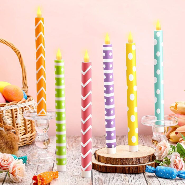 Honoson 6 Pcs Easter Flameless Taper Candles 10.6 Inch Colorful Candles Battery Operated LED Candlesticks for Easter Dinner Table Home Party Decor - Image 3