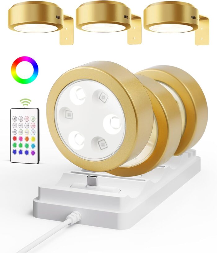 EZVALO Picture Lights for with Charging Station,Rechargeable Battery Magnetic Poster Lights with 2 Color Temps&12 RGB,Remote Dimmable Timer Light,Wall Decor Light for Art Display(6 Pack)