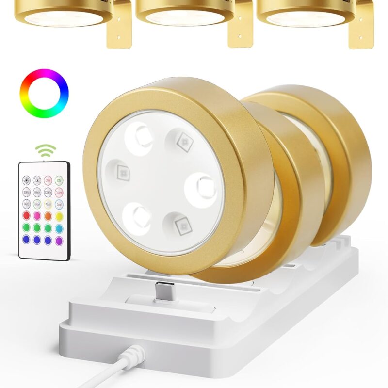 EZVALO Picture Lights for with Charging Station,Rechargeable Battery Magnetic Poster Lights with 2 Color Temps&12 RGB,Remote Dimmable Timer Light,Wall Decor Light for Art Display(6 Pack)