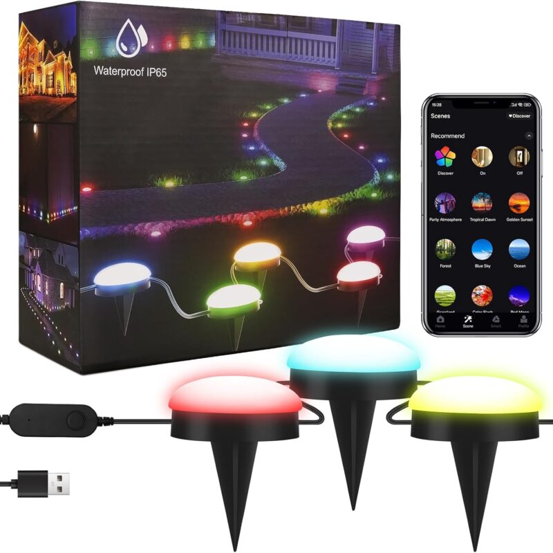 Outdoor Ground Lights, 33ft RGB+IC Outdoor Lights for Patio, 15 Pack Pathway Lights with App Bluetooth Control, LED Patio Lights with IP65 Waterproof for Garden Decor, Mulitiple Scene Modes