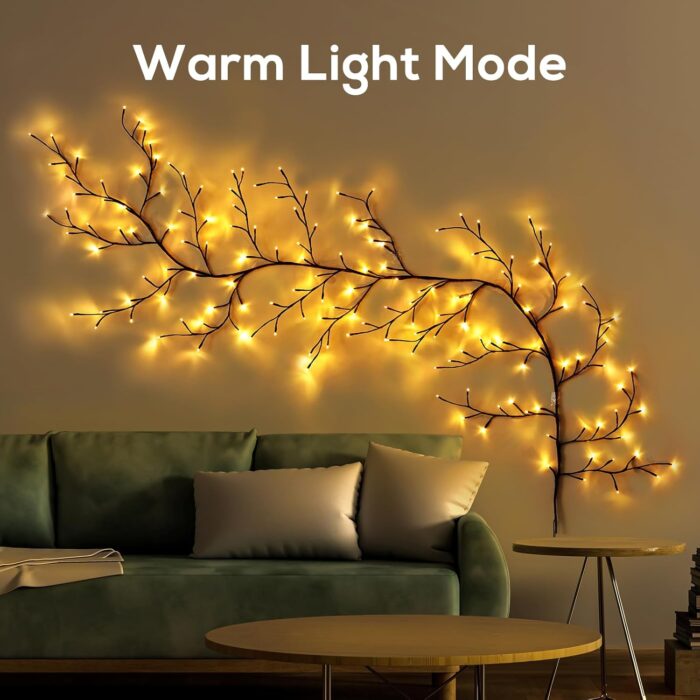 Enchanted Willow Vine Lights for Home Decor with 160LEDs, 8.2FT Wall Decoration Light with 8 Remote Control Modes (Black)(1PCS) - Image 7