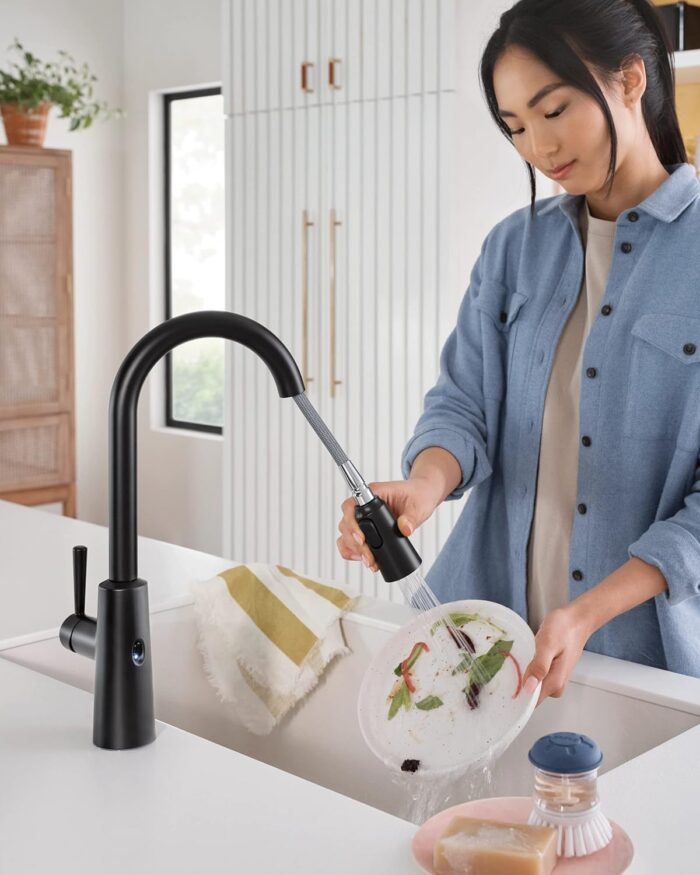 Moen Riley Matte Black Single Handle High Arc Pull Down Kitchen Faucet, 7402EWBL - Image 3