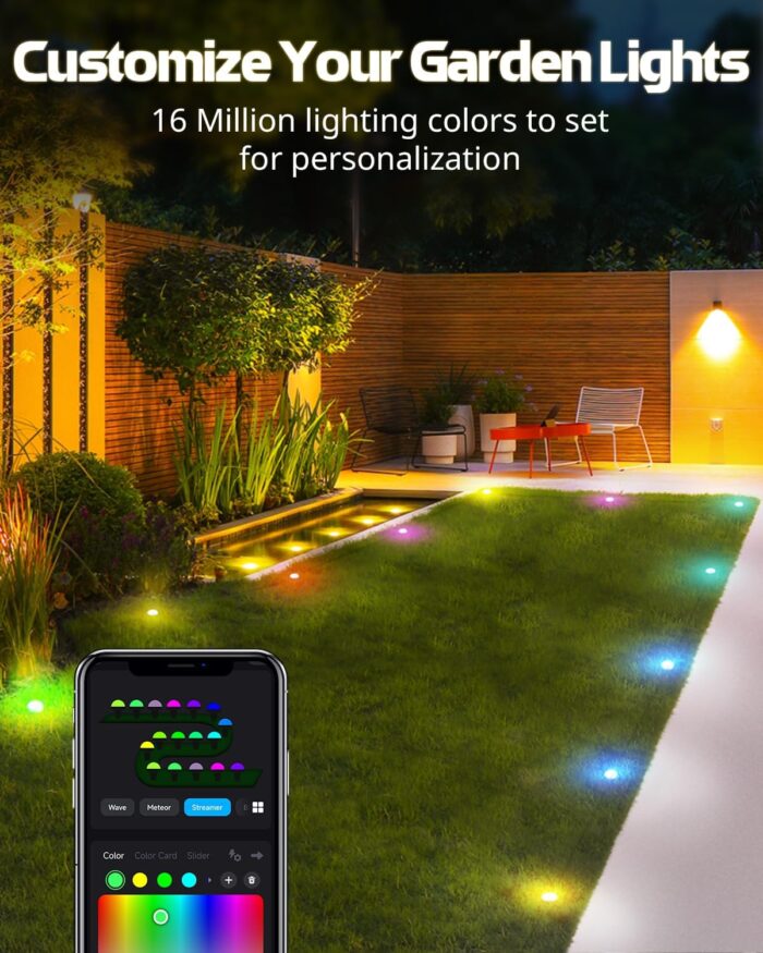Outdoor Ground Lights, 33ft RGB+IC Outdoor Lights for Patio, 15 Pack Pathway Lights with App Bluetooth Control, LED Patio Lights with IP65 Waterproof for Garden Decor, Mulitiple Scene Modes - Image 4