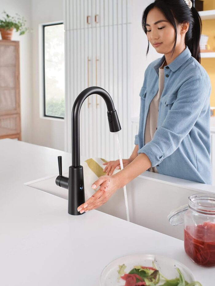 Moen Riley Matte Black Single Handle High Arc Pull Down Kitchen Faucet, 7402EWBL - Image 2