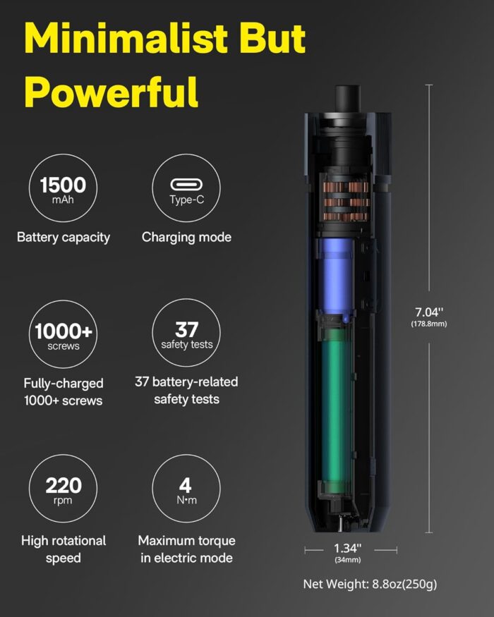 HOTO Electric Screwdriver Rechargeable, 3.6V Cordless Screwdriver Set USB-C, 3 Torque Settings, 1500mAh Battery, LED Light & 12 S2 Metal Bits for Furniture/Electrical Repairs - Image 3