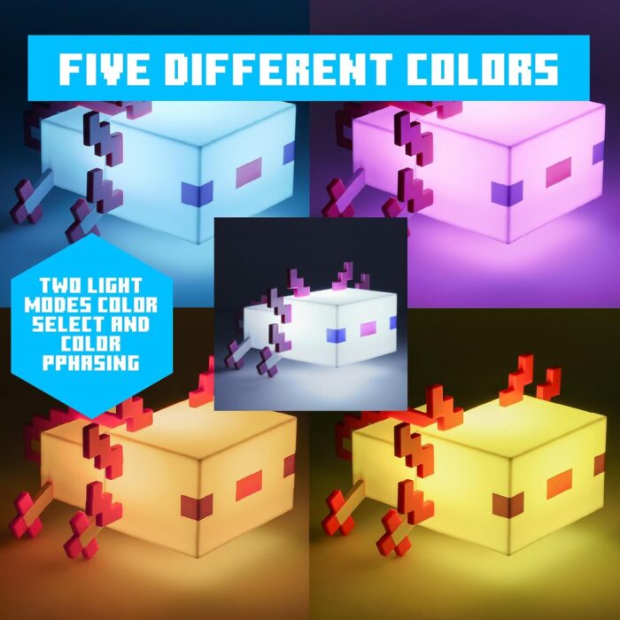 Paladone Minecraft Axolotl Light, Five Color Modes, Minecraft Lamp to Decorate Your Gaming Desk or Night Stand - Image 3