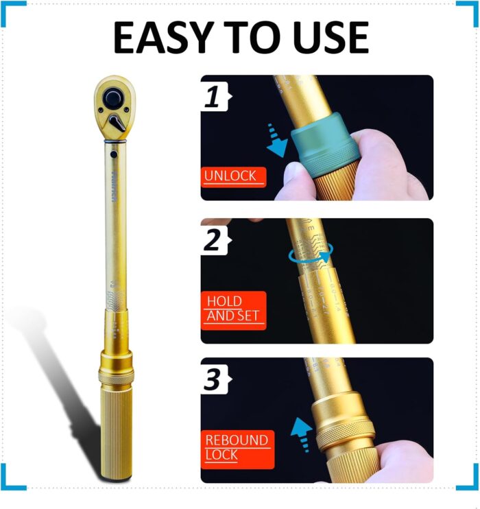 1/4 3/8 1/2 inch Drive Click Torque Wrench, 3Pcs Torque Wrench Set 20-240in.lb, 10-45ft.lb, 10-170ft.lb,72-Tooth Dual Range Scales with Quick Release Reversible Head for Car - Image 5