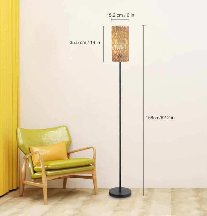 Floor Lamp for Living Room,Farmhouse Rattan Floor lamp,Modern Standing lamp with Hand-Worked Rattan Shade,Black Tall Lamp with Foot Switch - Image 2
