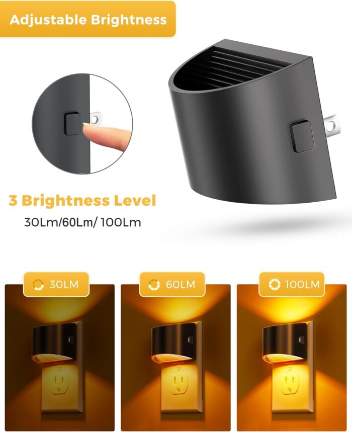 Night Light 2 Pack, L LOHAS LED Night Lights Plug into Wall, Dusk to Dawn Sensor Nightlight, 3 Level Brightness Adjustable, 1600K Amber Light - Image 5