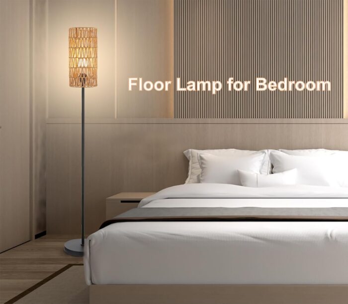 Floor Lamp for Living Room,Farmhouse Rattan Floor lamp,Modern Standing lamp with Hand-Worked Rattan Shade,Black Tall Lamp with Foot Switch - Image 6
