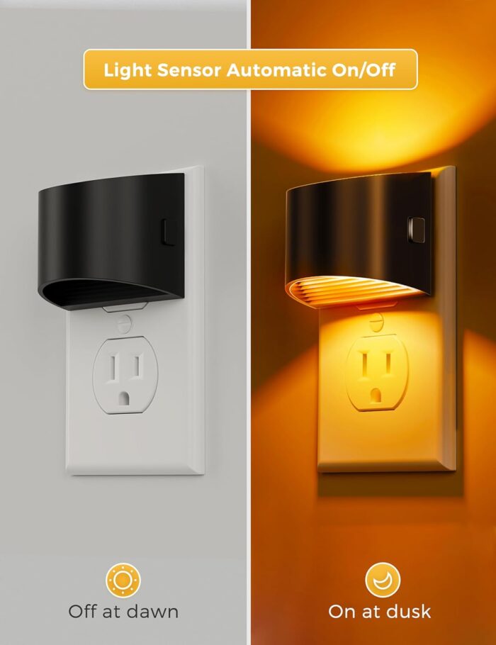 Night Light 2 Pack, L LOHAS LED Night Lights Plug into Wall, Dusk to Dawn Sensor Nightlight, 3 Level Brightness Adjustable, 1600K Amber Light - Image 3