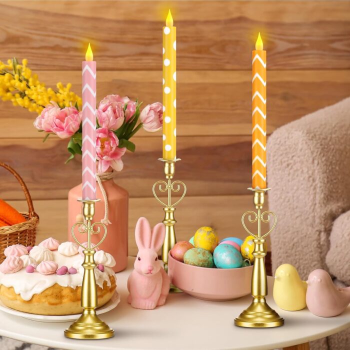 Honoson 6 Pcs Easter Flameless Taper Candles 10.6 Inch Colorful Candles Battery Operated LED Candlesticks for Easter Dinner Table Home Party Decor - Image 6