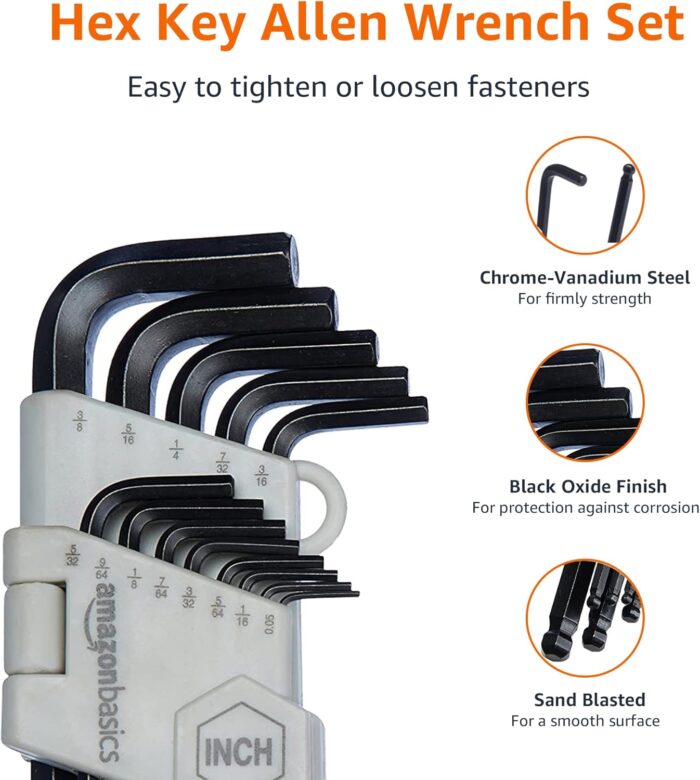 Amazon Basics Hex Key Allen Wrench Long Arm Set with Ball End, Metric and Standard Sizes, 26 Piece - Image 4