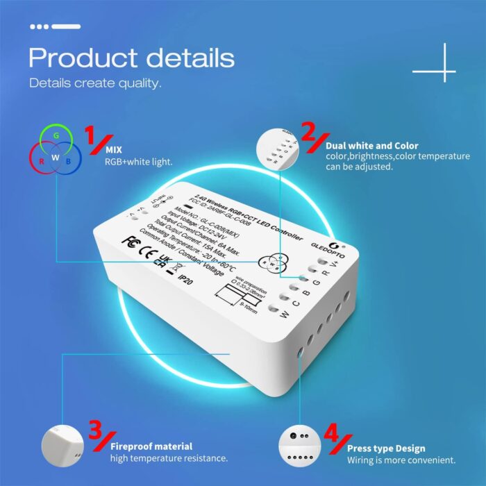 ZigBee 3.0 LED Strip Controller RGB+CCT Mix Dimmable Compatible with SmartThings Amazon Echo Plus App/Voice Control for RGB Warm White Cold White LED Strip Light (Require ZigBee Hub) - Image 6