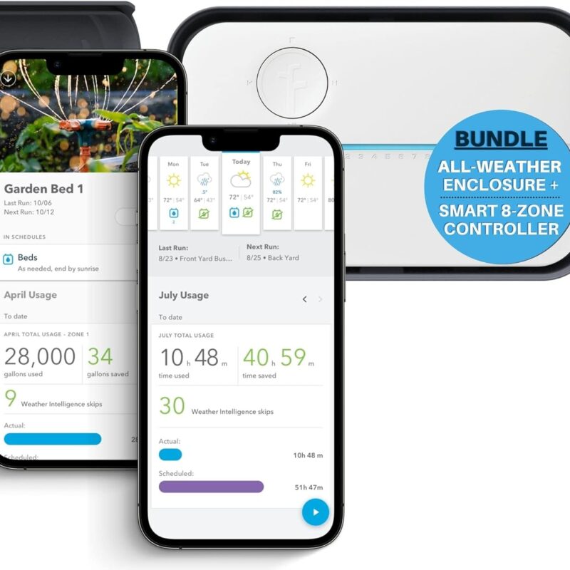 Rachio 3 Smart Bundle: Includes Rachio 3rd Generation-8 Zone Smart Sprinkler Controller (Alexa Compatible w/ Hyperlocal Weather Intelligence Plus & Rain Skip) & Rachio Weatherproof Outdoor Enclosure