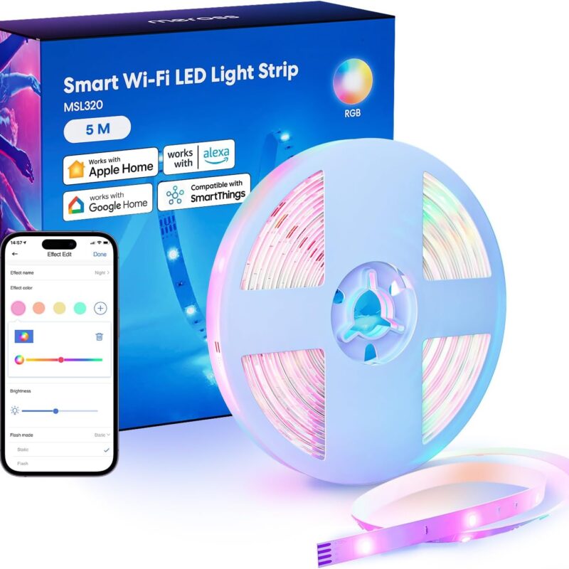 meross Smart LED Strip Lights Works with Apple HomeKit, 16.4ft WiFi RGB Strip, Compatible with Siri, Alexa&Google and SmartThings, App Control, Color Changing Led Strips for Bedroom, TV