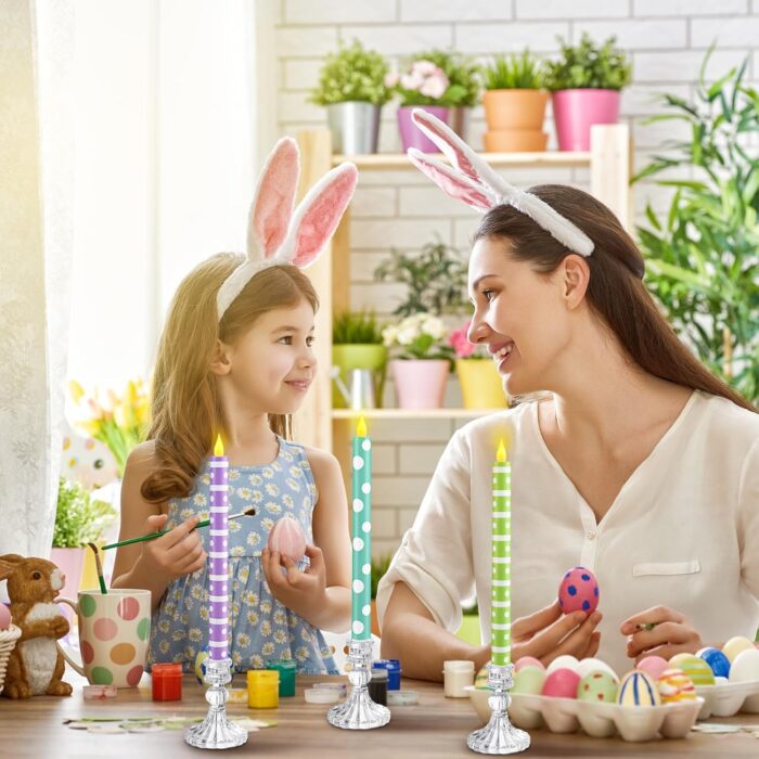 Honoson 6 Pcs Easter Flameless Taper Candles 10.6 Inch Colorful Candles Battery Operated LED Candlesticks for Easter Dinner Table Home Party Decor - Image 5