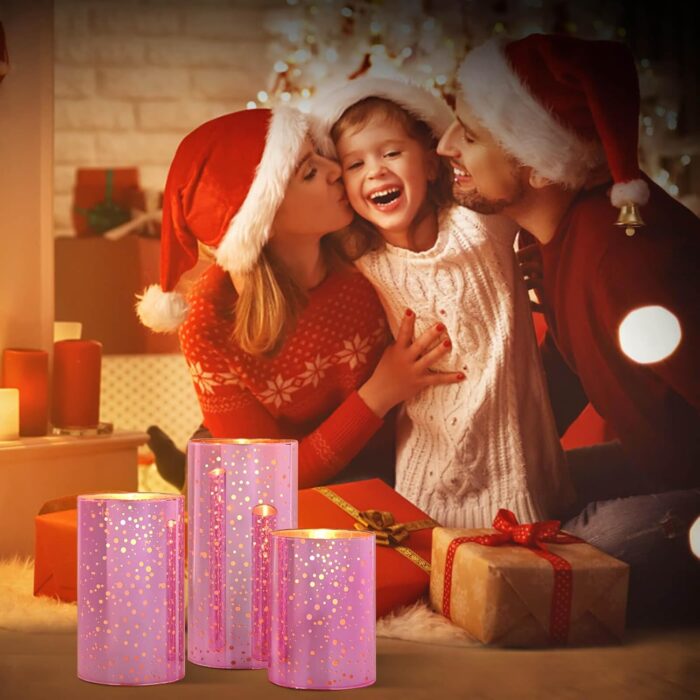 Pink Glass Battery Operated Flameless Candles with Remote and Cycling 24 Hours Timer, 450+ Hours Flickering LED Candles Warm White Light for Home Décor, Christmas (Batteries Included) - Image 5