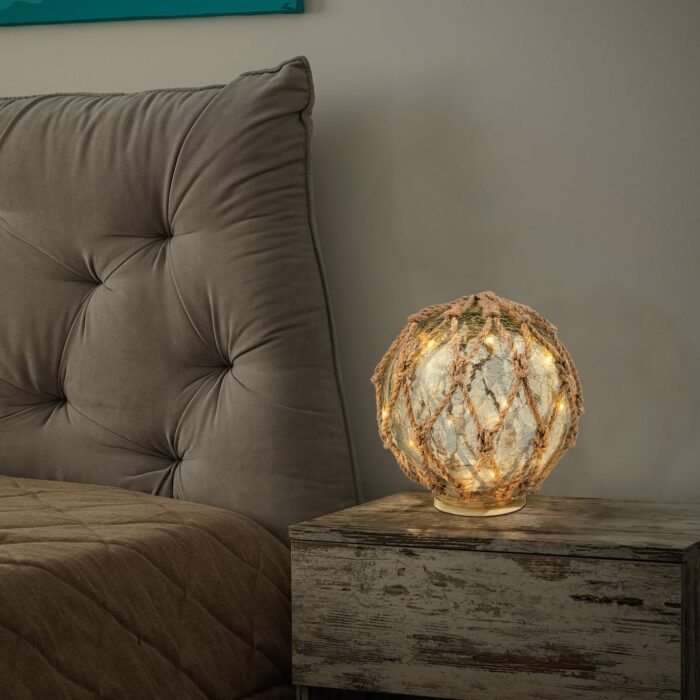 SAILINGSTORY Glass Fishing Float Nautical Lamp Coastal Beach Decor 6" Cracked Glass Ball Night Light - Image 5