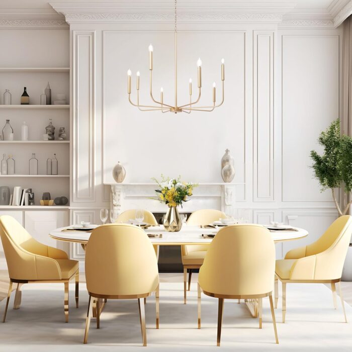 Gold Chandelier, 8-Light Farmhouse Dining Room Chandelier Over Table, 31.5'' Large Modern Chandeliers Hanging Light Fixture for Living Room Foyer Staircase High Ceilings - Image 3