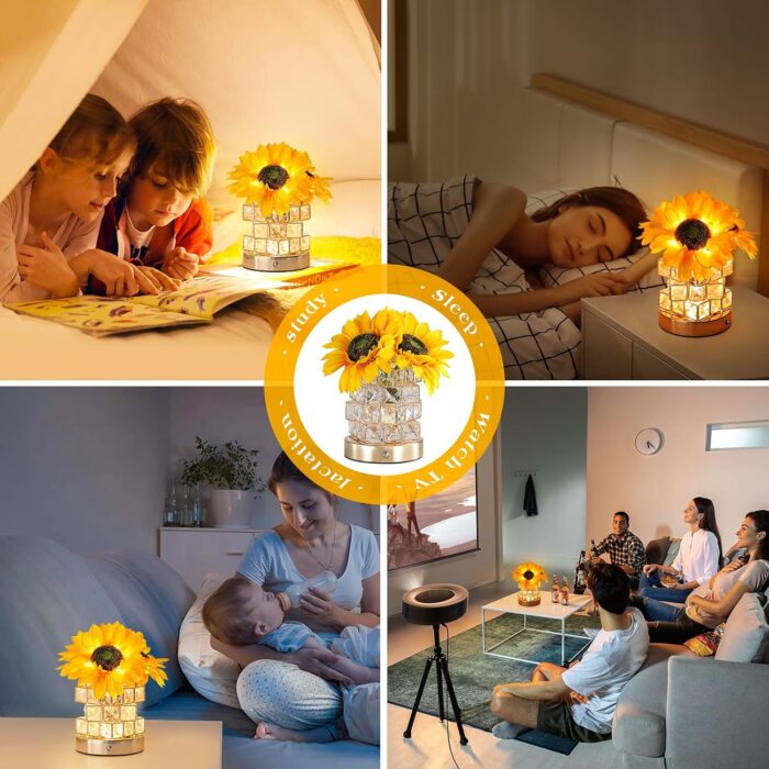 Sunflowers Flower Lamp,Rechargeable Cordless Touch Table Lamp,3-Colour Infinitely Dimming Battery Powered Small Night Light,Festival Restaurant Bedroom Bar Coffee Shop Birthday Gifts for Women Mom - Image 6