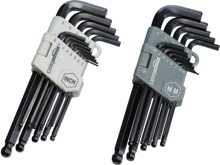 Amazon Basics Hex Key Allen Wrench Long Arm Set with Ball End, Metric and Standard Sizes, 26 Piece