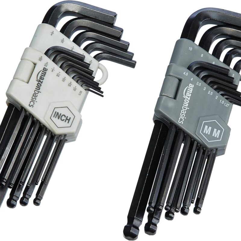 Amazon Basics Hex Key Allen Wrench Long Arm Set with Ball End, Metric and Standard Sizes, 26 Piece