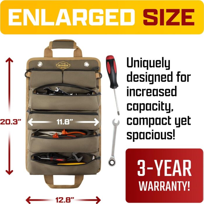 The Ryker Bag Tool Organizers - Small Tool Bag W/Detachable Pouches, Heavy Duty Roll Up Organizer : 6 Tool Pouches - Gifts for him Tool Roll Organizer For Mechanic, Electrician & Hobbyist - Image 2