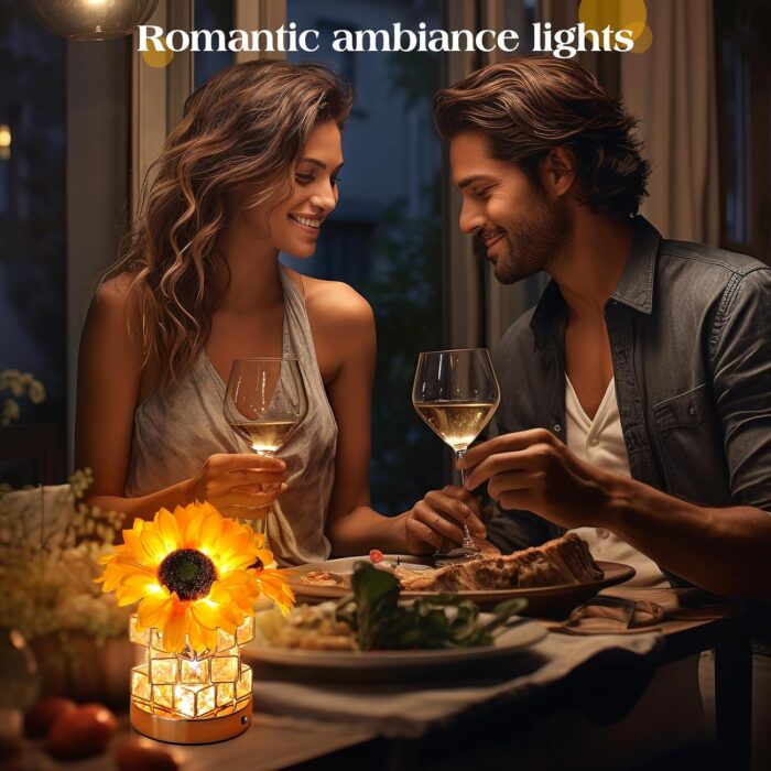 Sunflowers Flower Lamp,Rechargeable Cordless Touch Table Lamp,3-Colour Infinitely Dimming Battery Powered Small Night Light,Festival Restaurant Bedroom Bar Coffee Shop Birthday Gifts for Women Mom - Image 5