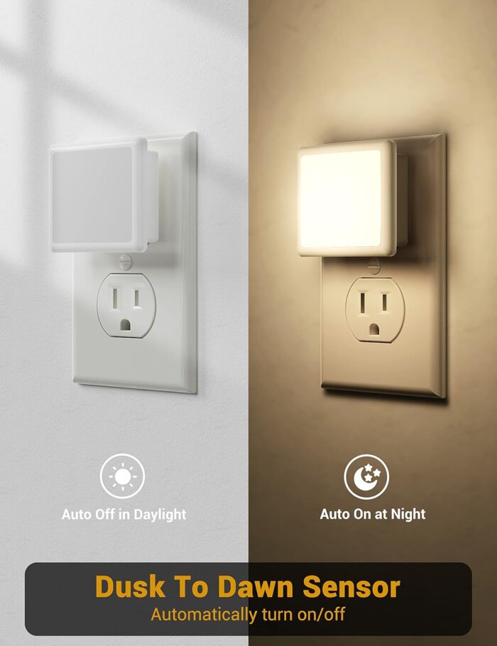 JandCase Night Lights Plug into Wall 2 Pack, Plug in Night Light with Dusk-to-Dawn Light Sensor, 3000K Soft White 0.3W, LED Nightlight for Bathroom, Adult, Hallway - Image 4