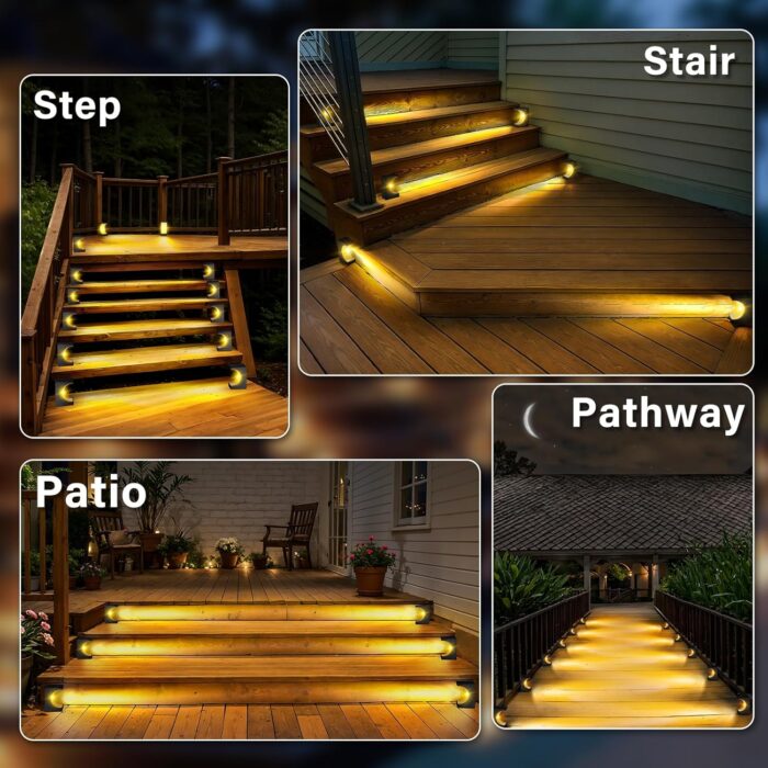 Fudosa Solar Step Lights for Outside - 6 Pack Waterproof Solar Stair Lights Deck Lighting Outdoor for Garden Backyard Landscape Yard Decor - Warm White - Image 7