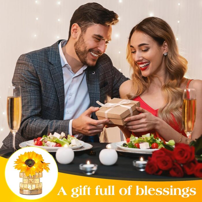 Sunflowers Flower Lamp,Rechargeable Cordless Touch Table Lamp,3-Colour Infinitely Dimming Battery Powered Small Night Light,Festival Restaurant Bedroom Bar Coffee Shop Birthday Gifts for Women Mom - Image 7