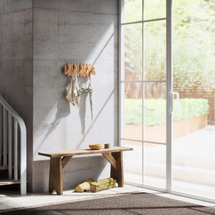 Umbra Picket 5 Hooks, Wall-Mounted Rail, Doubles as Art, Beveled Pine Wood Dowels, Natural Finish - Image 9