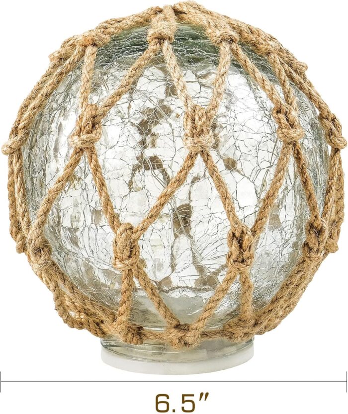 SAILINGSTORY Glass Fishing Float Nautical Lamp Coastal Beach Decor 6" Cracked Glass Ball Night Light - Image 2
