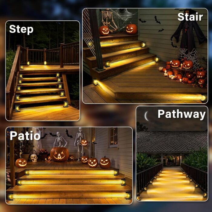 Fudosa Solar Step Lights for Outside - 6 Pack Waterproof Solar Stair Lights Deck Lighting Outdoor for Garden Backyard Landscape Yard Decor - Warm White - Image 3