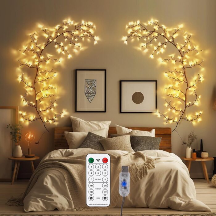 Enchanted Willow Vine Lights for Home Decor with 160LEDs, 8.2FT Wall Decoration Light with 8 Remote Control Modes (Black)(1PCS)