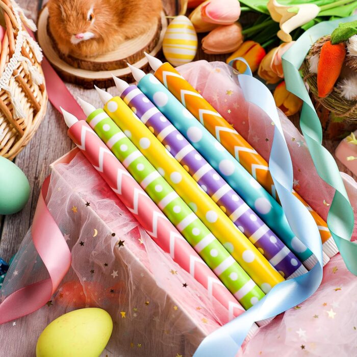 Honoson 6 Pcs Easter Flameless Taper Candles 10.6 Inch Colorful Candles Battery Operated LED Candlesticks for Easter Dinner Table Home Party Decor - Image 4