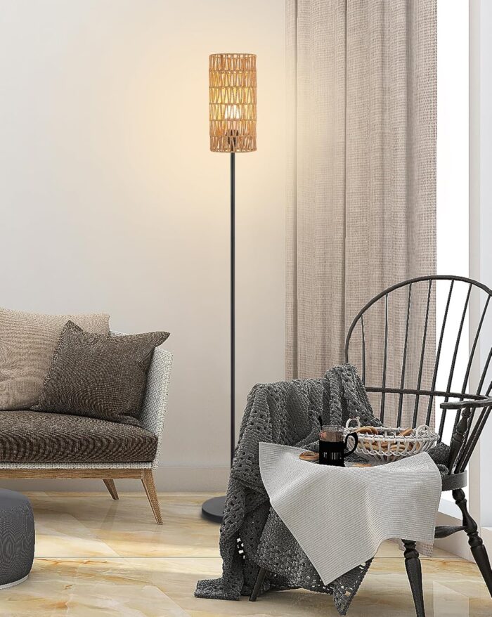 Floor Lamp for Living Room,Farmhouse Rattan Floor lamp,Modern Standing lamp with Hand-Worked Rattan Shade,Black Tall Lamp with Foot Switch - Image 7