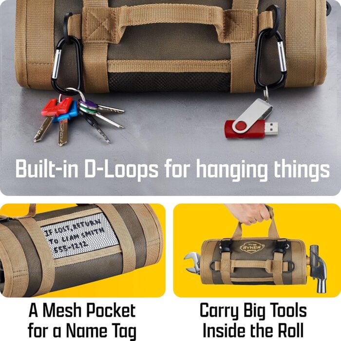 The Ryker Bag Tool Organizers - Small Tool Bag W/Detachable Pouches, Heavy Duty Roll Up Organizer : 6 Tool Pouches - Gifts for him Tool Roll Organizer For Mechanic, Electrician & Hobbyist - Image 8